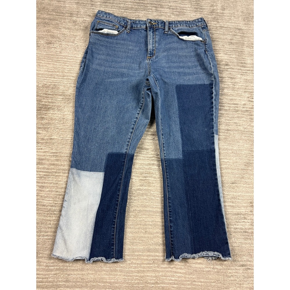 Universal Thread Jeans Womens 16/33R Blue High Rise Kick Boot Crop Patchwork Raw